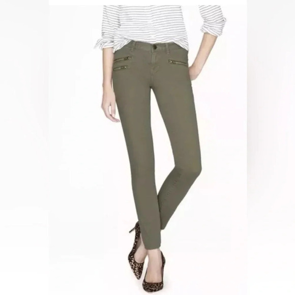 J. Crew Toothpick Moto Zip Olive Green Ankle Jeans Womens Size 26 (1257) - Picture 1 of 9